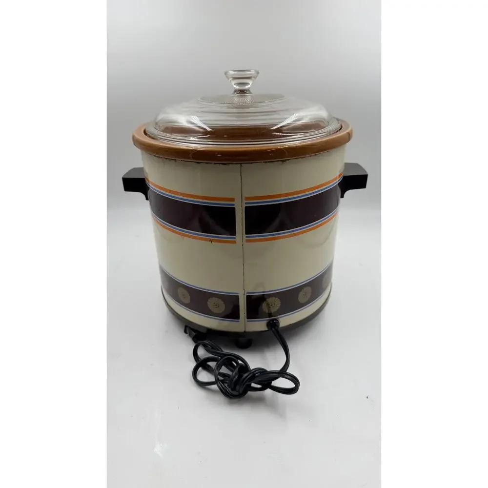VTG Rival Crock Pot 3 1/2 Quart Slow Cooker w Glass Lid Model 3100 Almond Orange